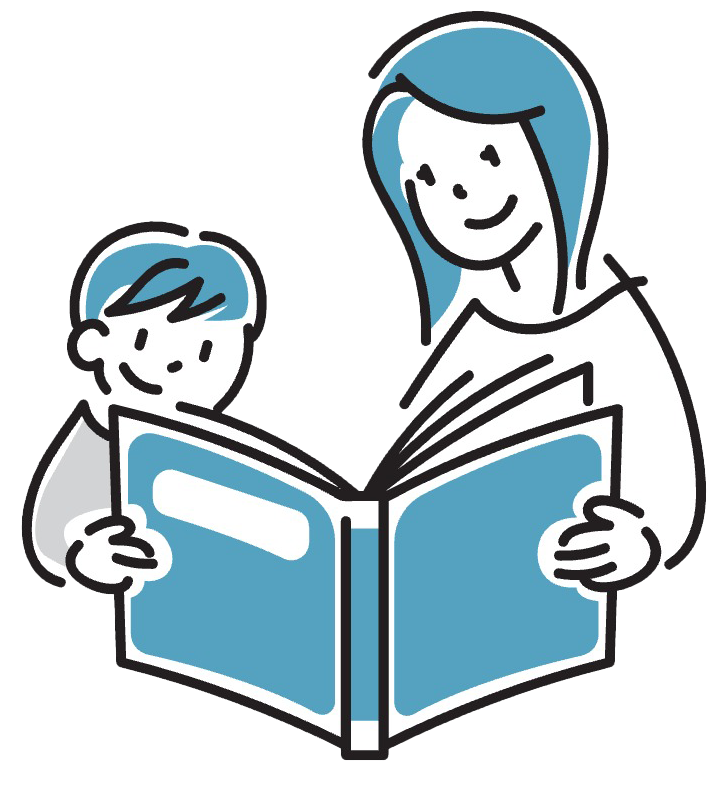親子と一緒に本を読んでいる